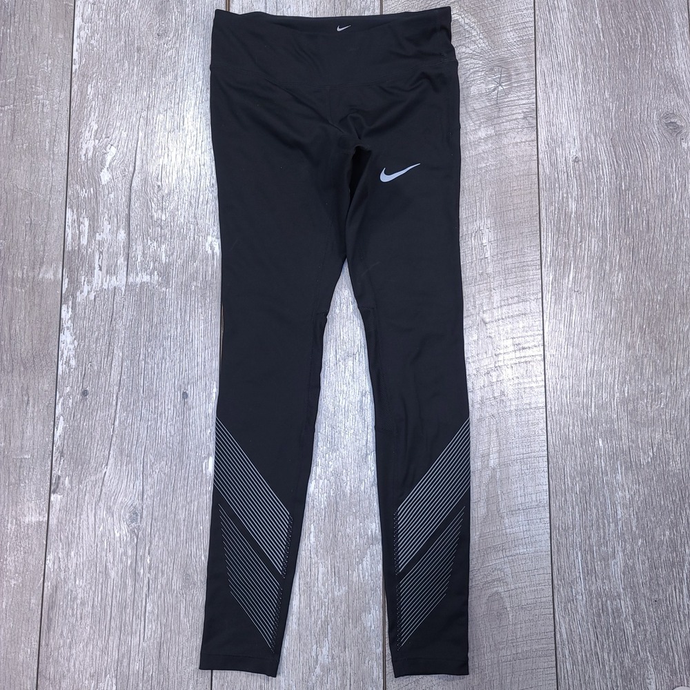 Nike Running Leggings Womens Size XS Black Dri-FIT Reflective Stretch Graphic